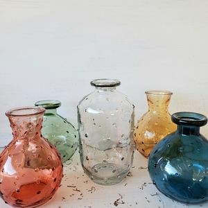Set of 5 Bud Vases Clear Jewel Tones NEW